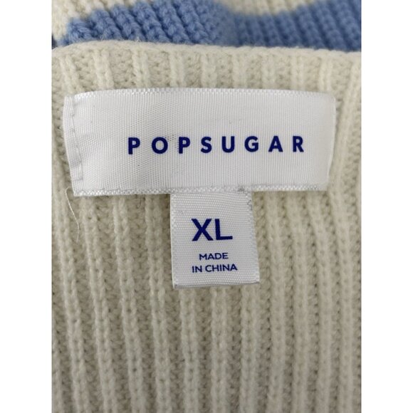 Popsugar XL Striped Sweater Cotton-Polyester Blend Ribbed Knit Blue & Cream - Picture 4 of 5